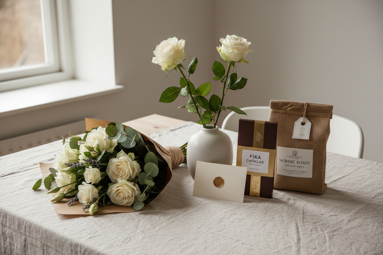 Håndbundet Florén buket med sæsonblomster i atelieret