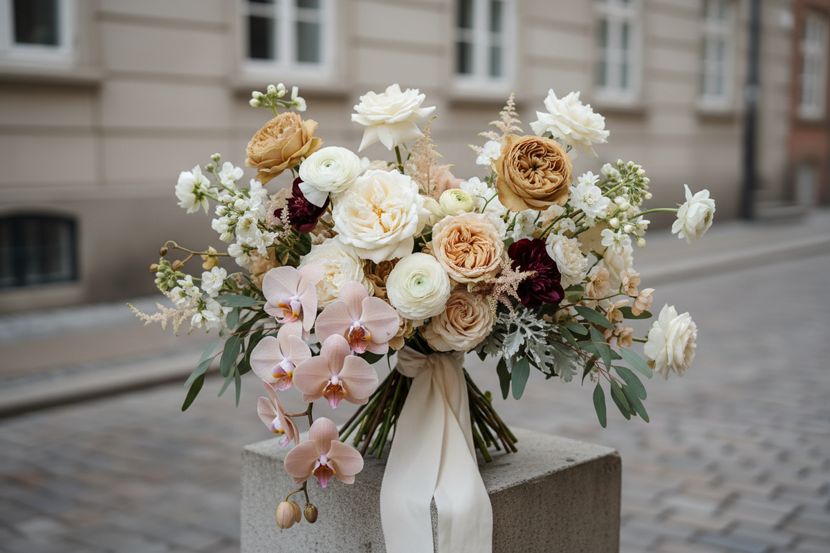 Luksusbuket med fyldige blomster fra Florén Studio